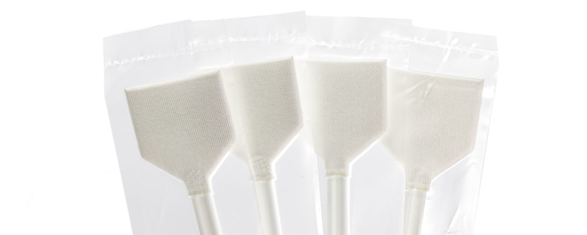 A number of Q+ camera cleaning swabs in sealed plastic packets